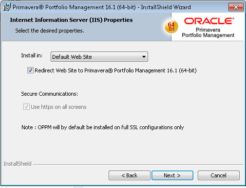 Oracle Portfolio Management Install Desired Properties Selection