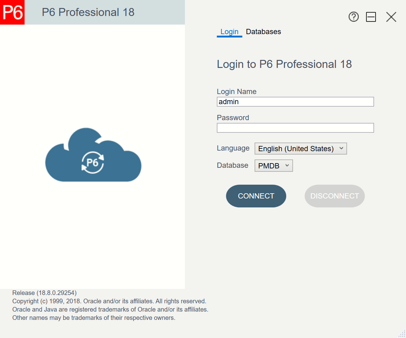 Oracle Primavera P6 Professional 18.8 Login