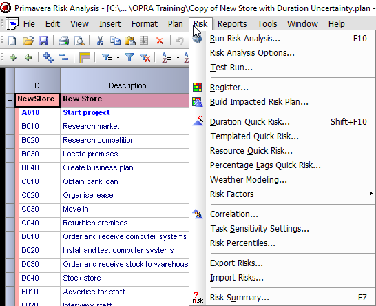 OPRA's Risk Menu