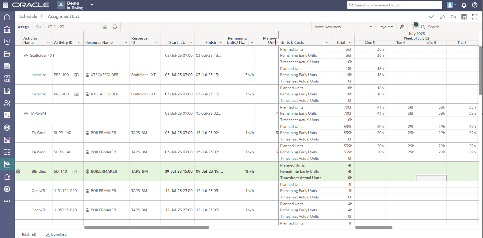 Oracle Primavera Cloud 4 - Assignment List