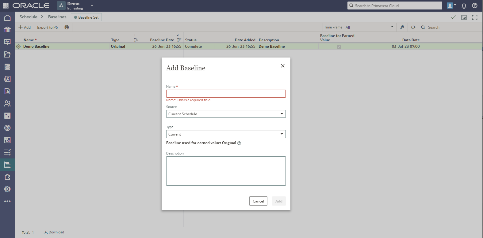 Oracle Primavera Cloud 6 - Baselines