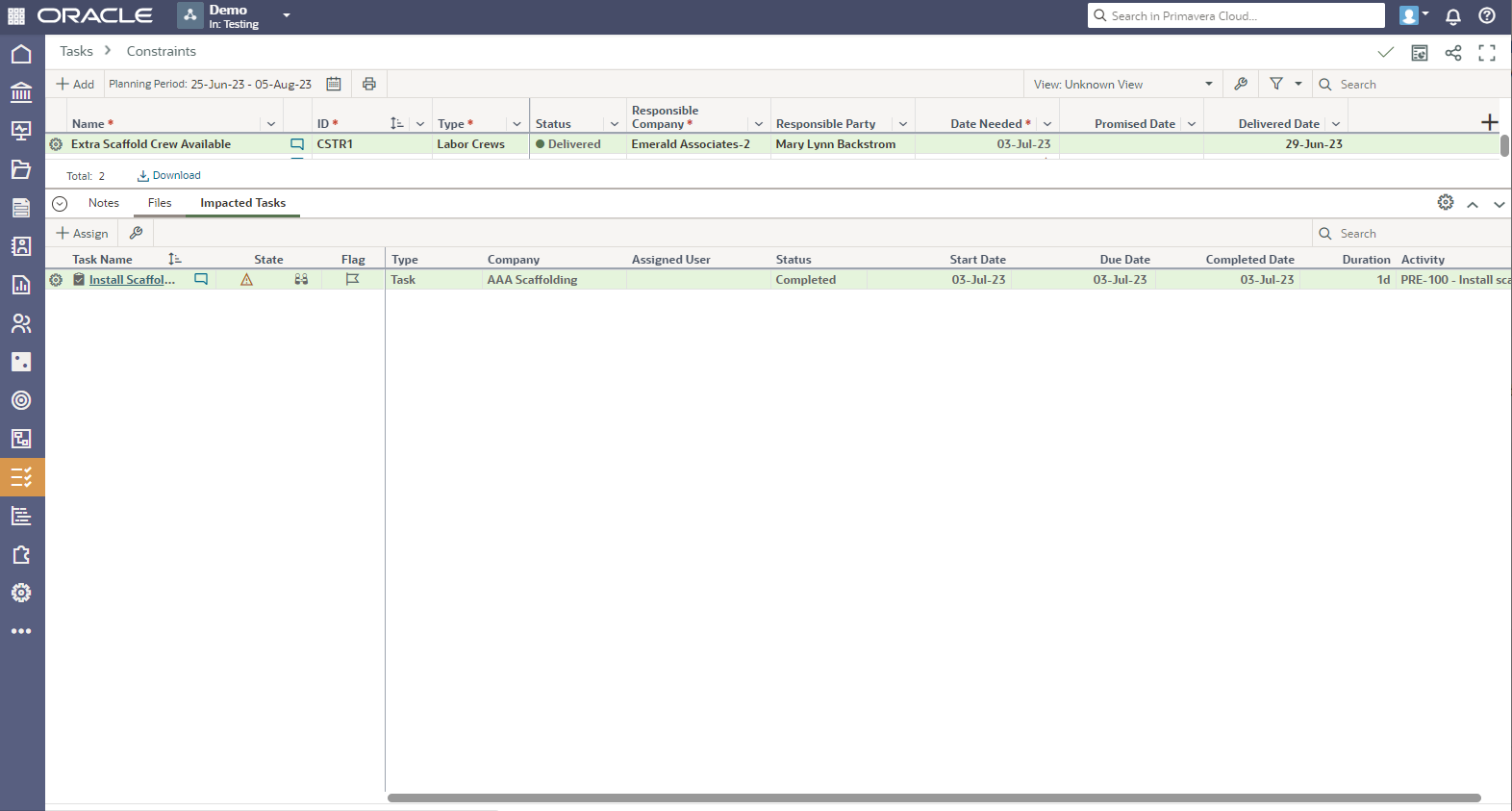 Oracle Primavera Cloud 11 - Constraints