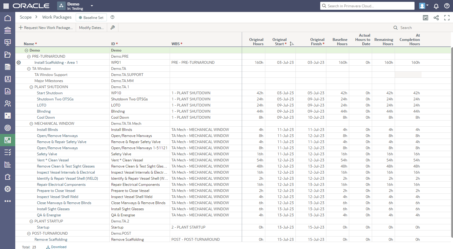 Oracle Primavera Cloud 14 - Scope Items