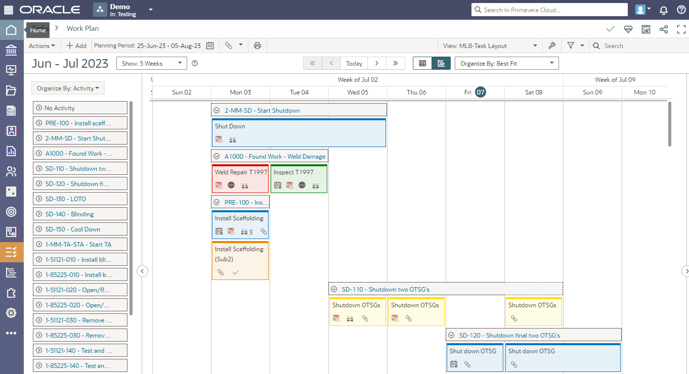 Oracle Primavera Cloud 7 - Tasks App Work Plan