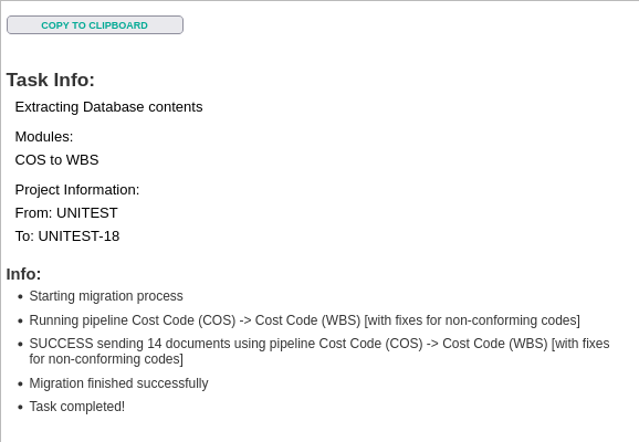 PCM-Unifier Migrator 4 Task Details Window