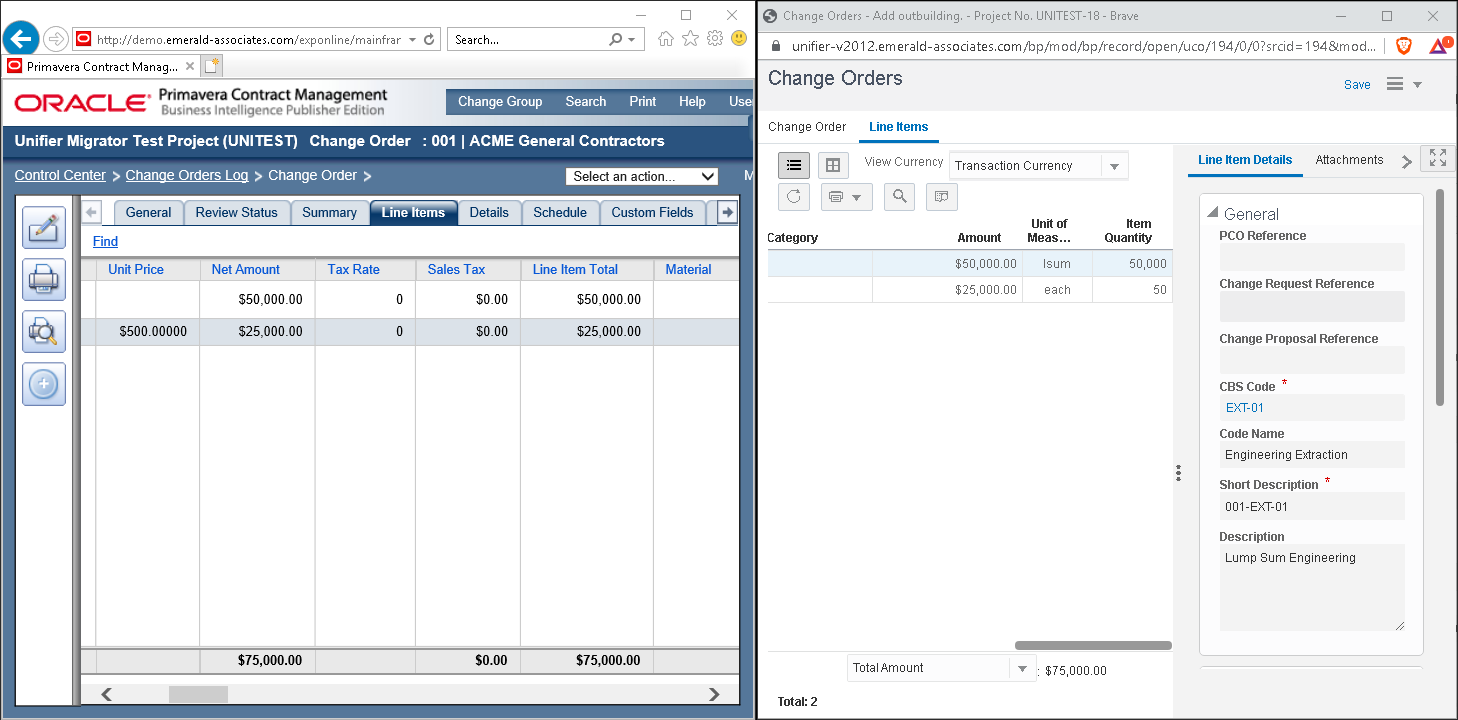 PCM-Unifier Migrator 8 Migrate PCM Commitment Change Orders