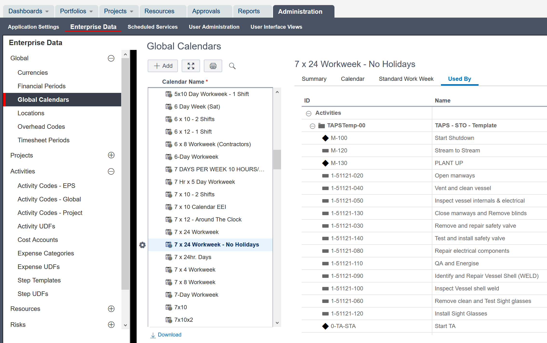 GlobalCalendarsExactlyWhichProjectsAreUsingEachCalendar P6 EPPMGlobalCalendars 1