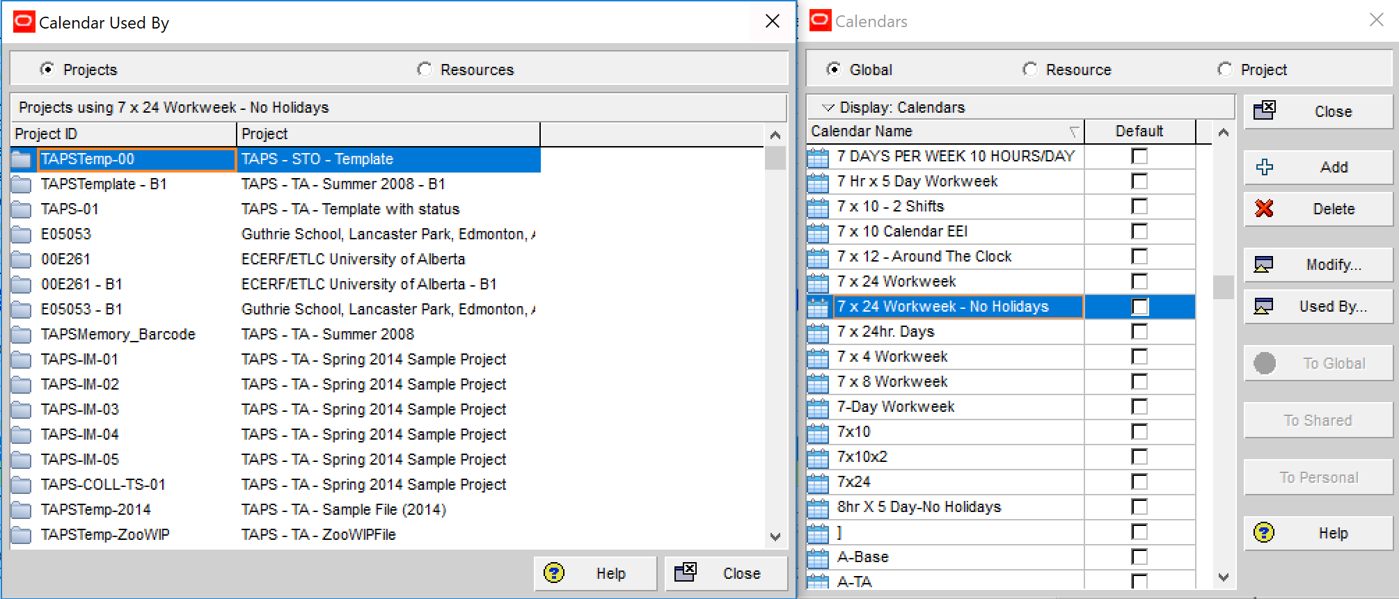 GlobalCalendarsExactlyWhichProjectsAreUsingEachCalendar P6 EnterpriseCalendars 3