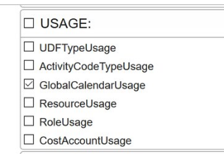 GlobalCalendarsExactlyWhichProjectsAreUsingEachCalendar P6 GlobalCalendarUsage 4