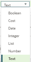 OPC Configured Fields - Available Data Types