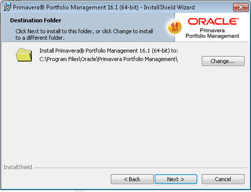 Oracle Portfolio Management Installation Folder Selection