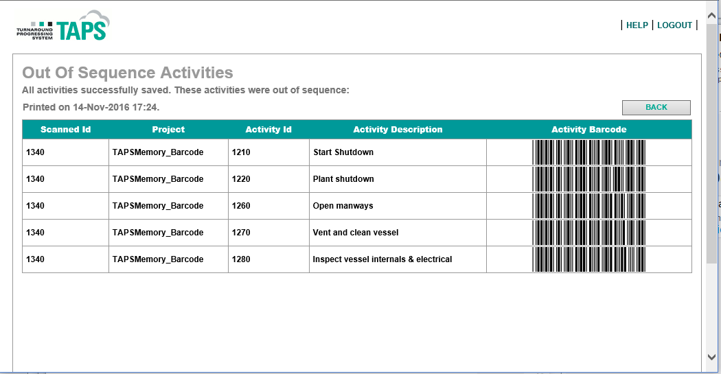 Out of sequence report