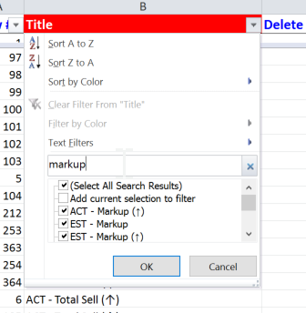 P6 Loader UDF Excel Filter
