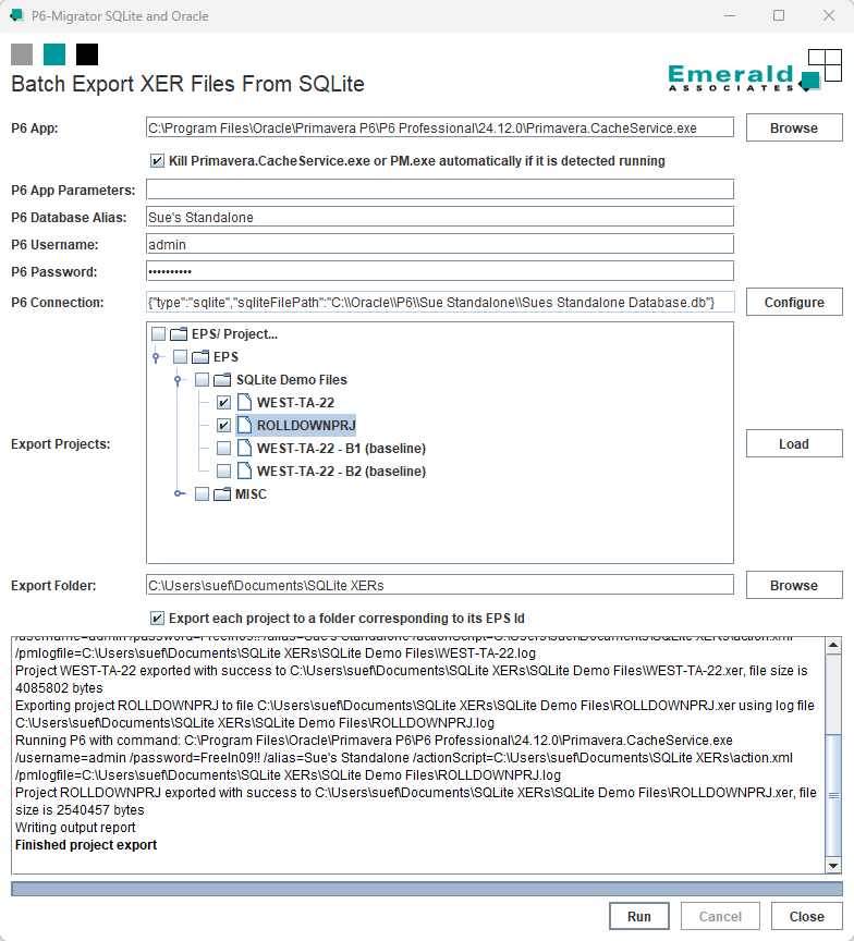 P6-Migrator SQLite and Oracle - Export Module