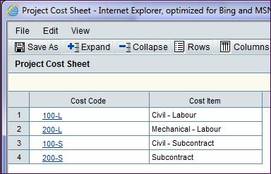 Unifier Cost Codes