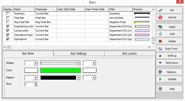 Gantt Bar Configuration - Primavera P6